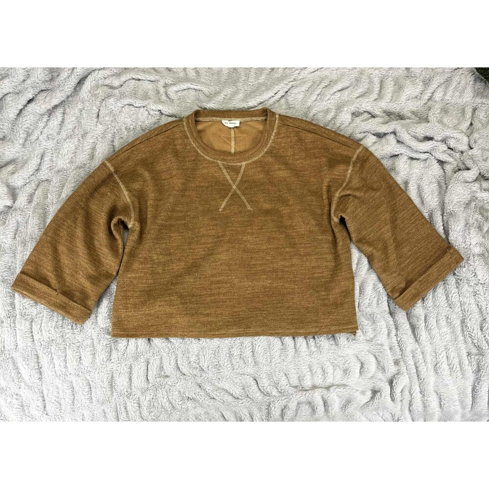 Blu Pepper Top Women XL Pullover Brown 3/4 Sleeve Knit Stretch Casual Sweater